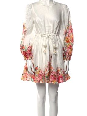 Zimmermann White Mini Dress with Pink & Orange Floral Print
